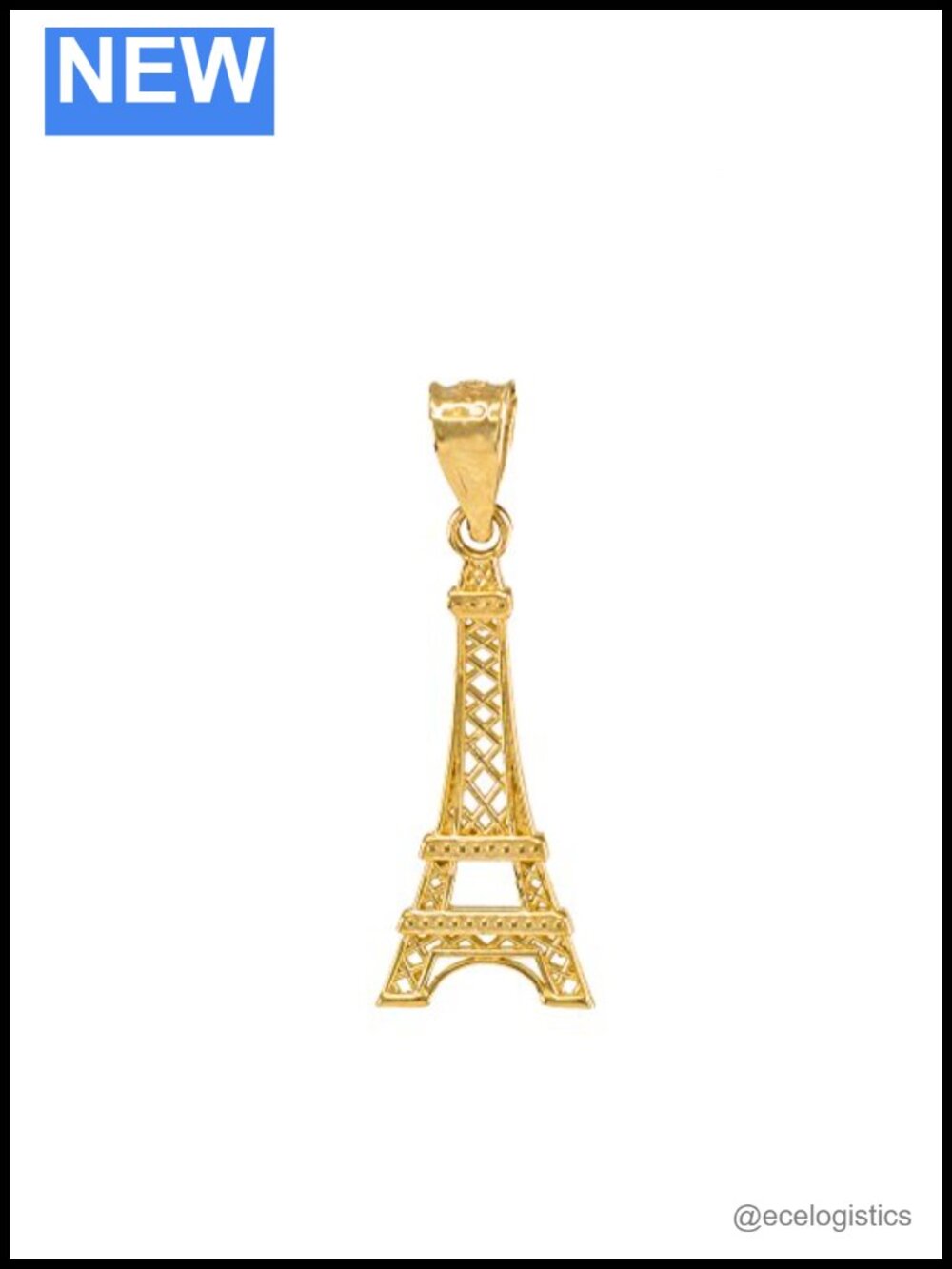 14k Yellow Gold Eiffel Tower Charm Pendant Solid Gold